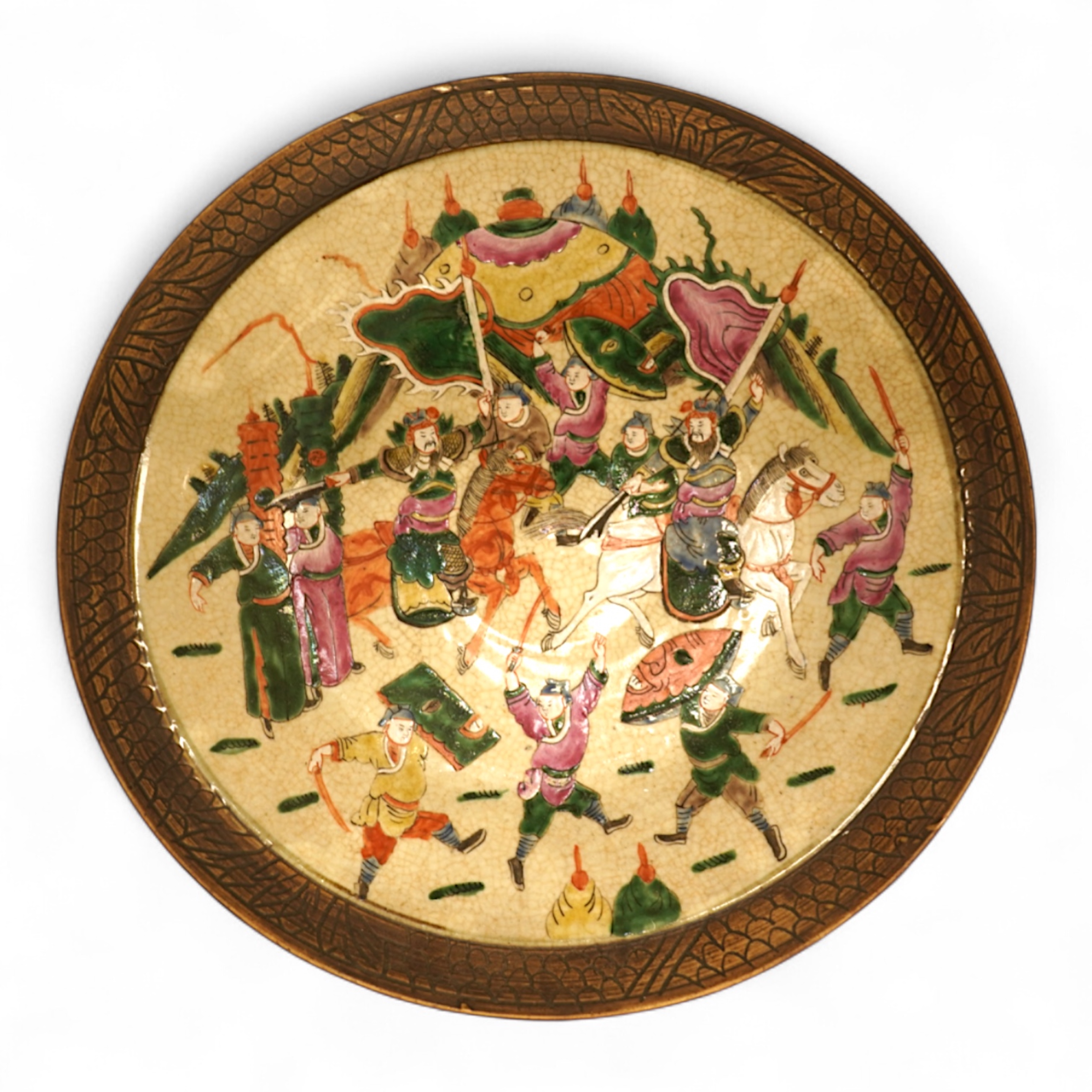A late 19th/early 20th century Chinese famille rose crackleware charger/dish, 40cm diameter.